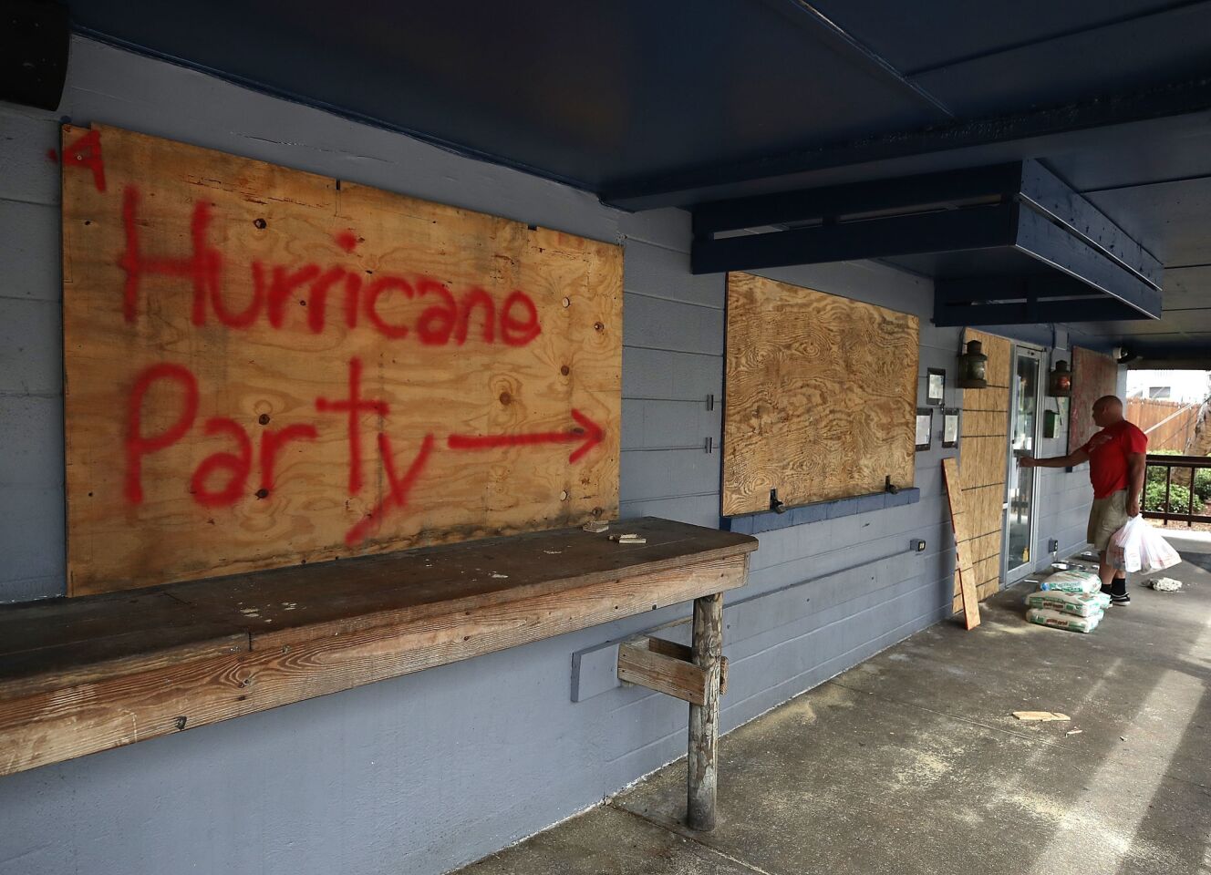 The Lager Heads Tavern is secured on Tuesday as locals prepare for the arrival of Hurricane Florence in Wrightsville Beach, N.C.