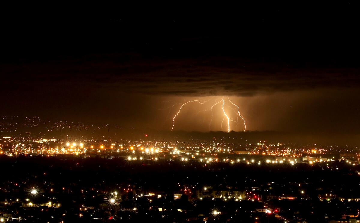 Lightning at night over the South Bay.