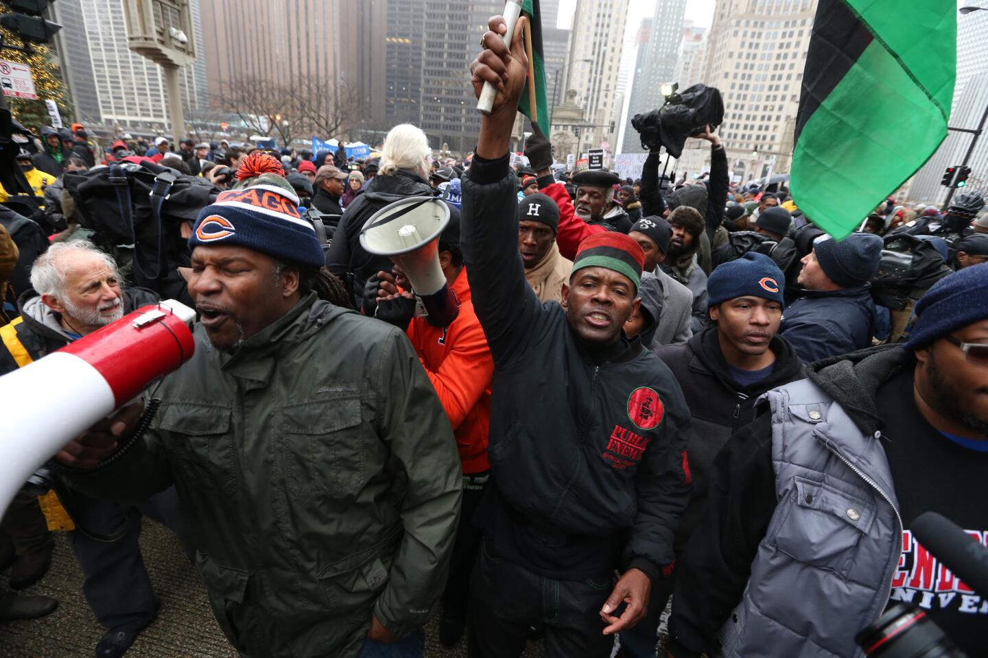 Protesters march north on Chicago's Michigan Avenue on Nov. 27, 2015, after the video of Laquan McDonald's shooting was released.