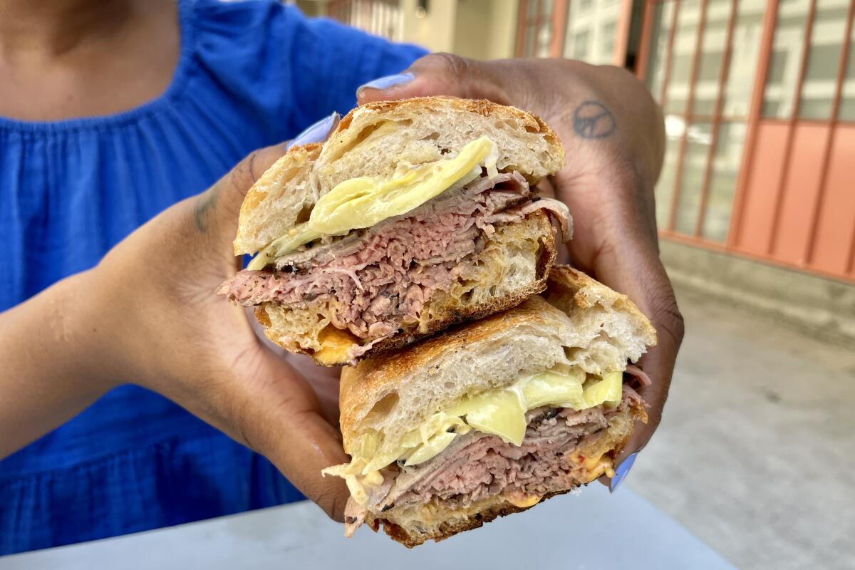 The roast beef sandwich from Pane Bianco at the Row in Downtown L.A.