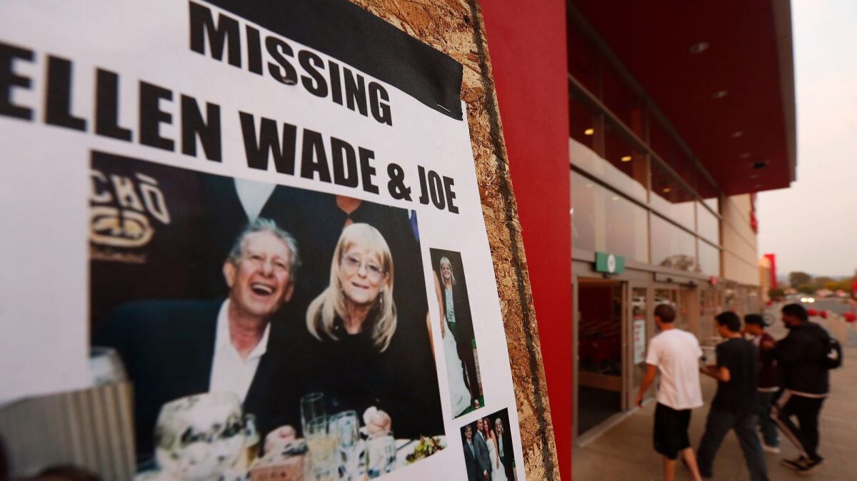 A missing person flyer for Ellen and Joe Wade is posted on a bulletin board in front of a Target Store at the Coddingtown Mal in Santa Rosa on October 16, 2017.