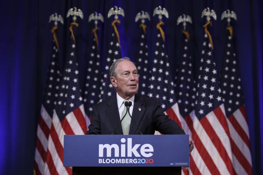 NORFOLK, VA - NOVEMBER 25: Newly announced Democratic presidential candidate, former New York Mayor Michael Bloomberg speaks at a press conference to discuss his presidential run on November 25, 2019 in Norfolk, Virginia. The 77-year old Bloomberg joins an already crowded Democratic field and is presenting himself as a moderate and pragmatic option in contrast to the current Democratic Party's increasingly leftward tilt. In recent years, Bloomberg has used some of his vast personal fortune to push for stronger gun safety laws and action on climate change. (Photo by Drew Angerer/Getty Images)