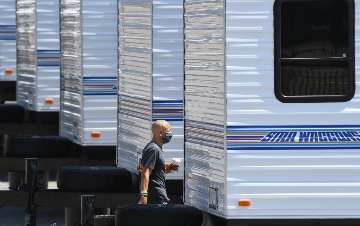Jockey Mike Smith heads back to his trailer at Santa Anita Park.