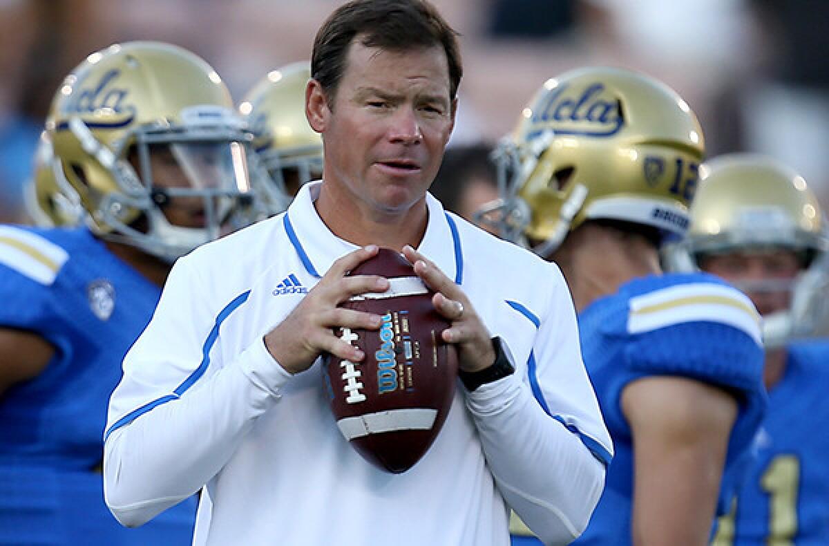 Coach Jim Mora, shown before the season opener in August, and UCLA will finish the season at the Sun Bowl.