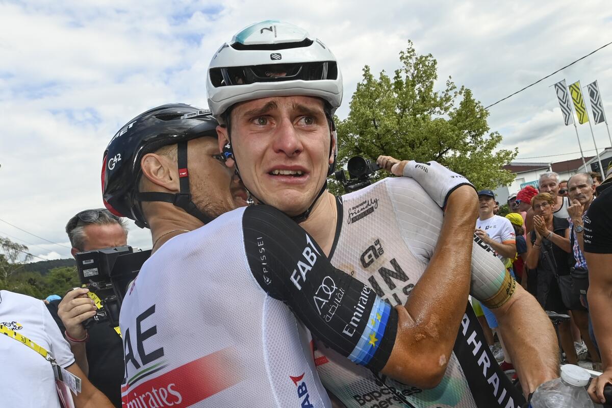 Matej Mohorič fights tears after winning Tour de France 19th stage by 0.004  seconds