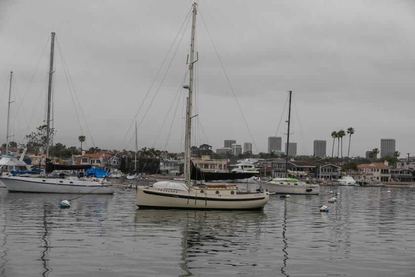 Newport Beach, CA - May 23: Boats are anchored in the offshore Mooring Field C in the Newport Channel on Tuesday, May 23, 2023 in Newport Beach, CA. (Scott Smeltzer / Daily Pilot)