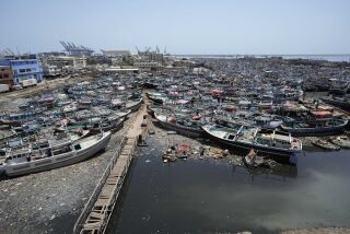 Barcos pesqueros anclados en un puerto en alerta por el ciclón Tauktae, en Karachi, Pakistán, el sábado 10 de junio de 2023. (Foto AP/Fareed Khan)
