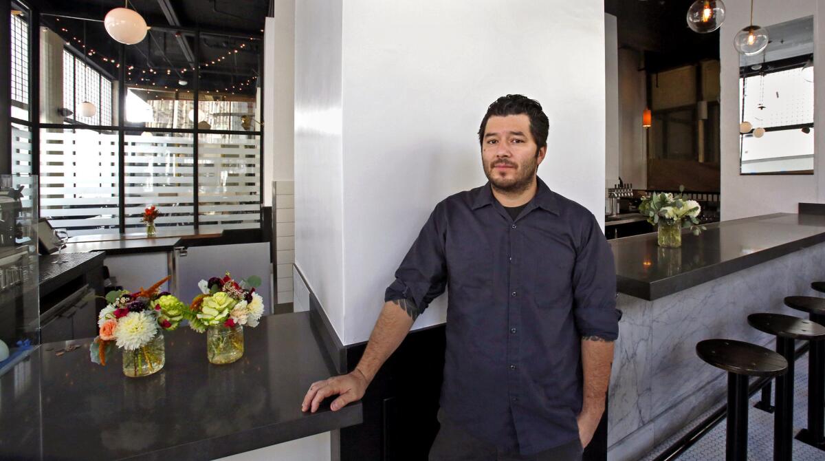 Chef Josef Centeno poses for a portrait at Pete's in downtown Los Angeles on Oct. 13.