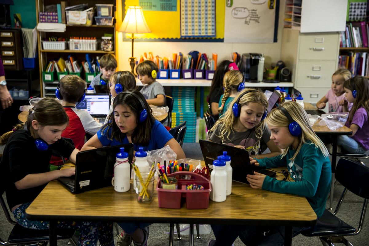 Students use Chromebooks at Waggoner Elementary School in Winters, a Northern California farming community where most students did not have computers at home until a few years ago.