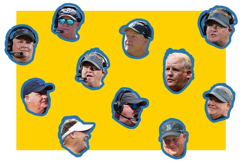 A photo illustration of the many faces of UCLA football coach Chip Kelly