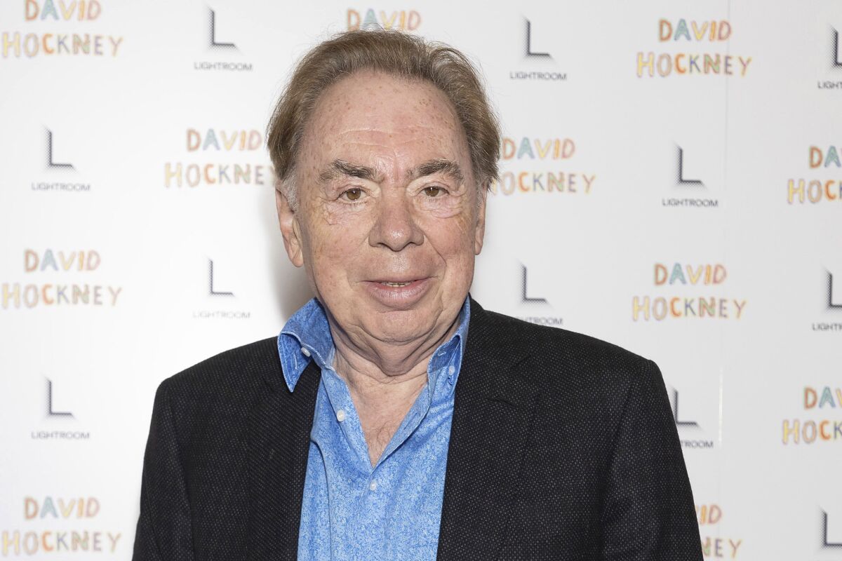 FILE - Andrew Lloyd Webber attends the gala opening of David Hockney: Bigger & Closer (not smaller & further away) exhibition, at the Lightroom, London, on Feb. 21, 2023. Nicholas Lloyd Webber, the Grammy-nominated composer, record producer and eldest son of Andrew Lloyd Webber, died Saturday, March 25, 2023 in England after a protracted battle with gastric cancer and pneumonia. He was 43. (Suzan Moore/PA via AP, File)