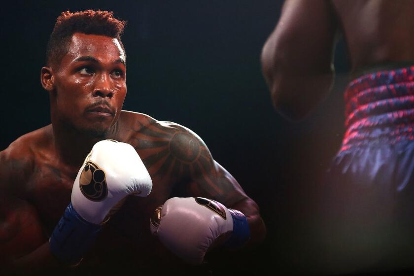 Jermall Charlo, left, fights Wilky Campfort on Nov. 28, 2015, in Dallas.