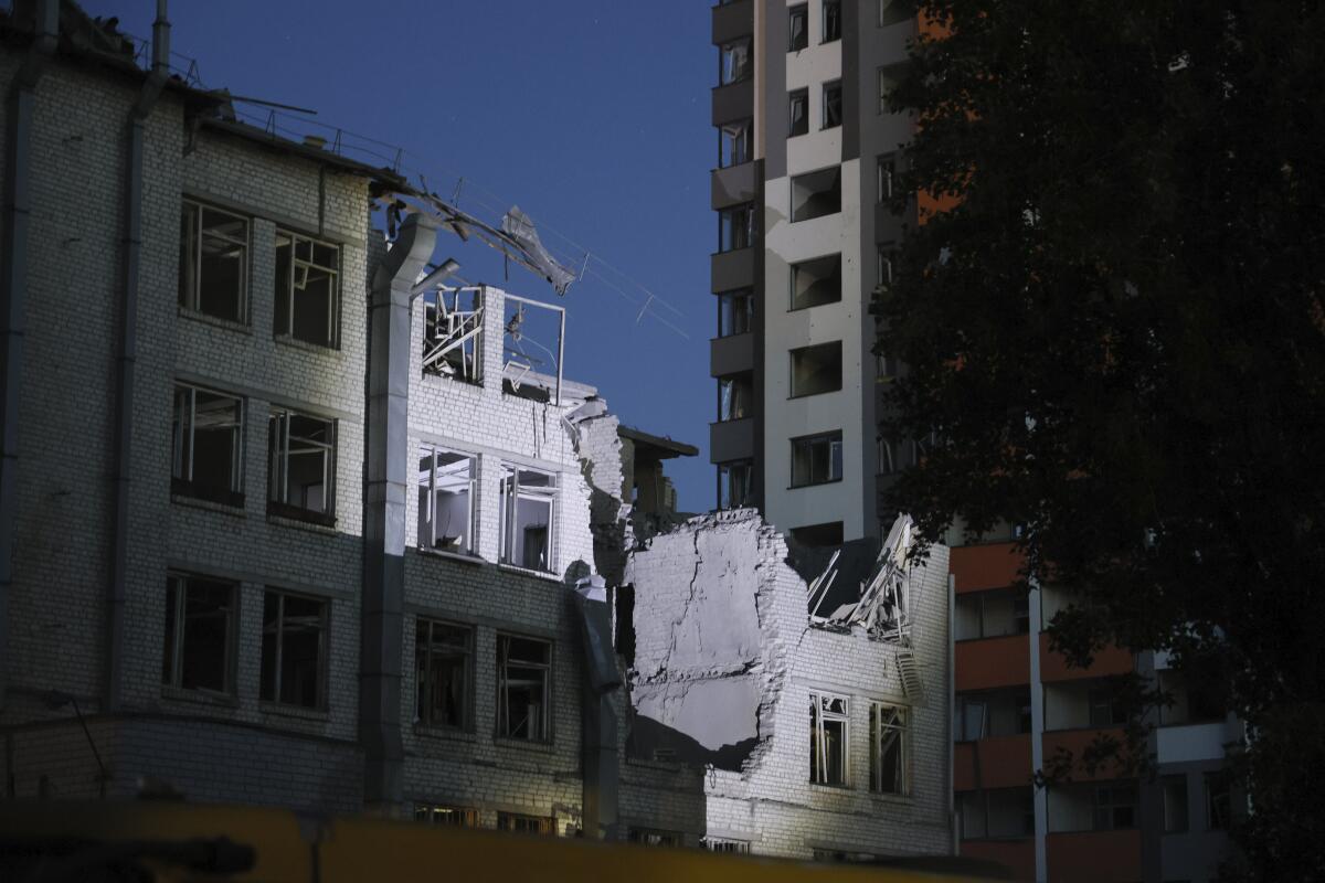 Building in Kyiv damaged by a Russian drone