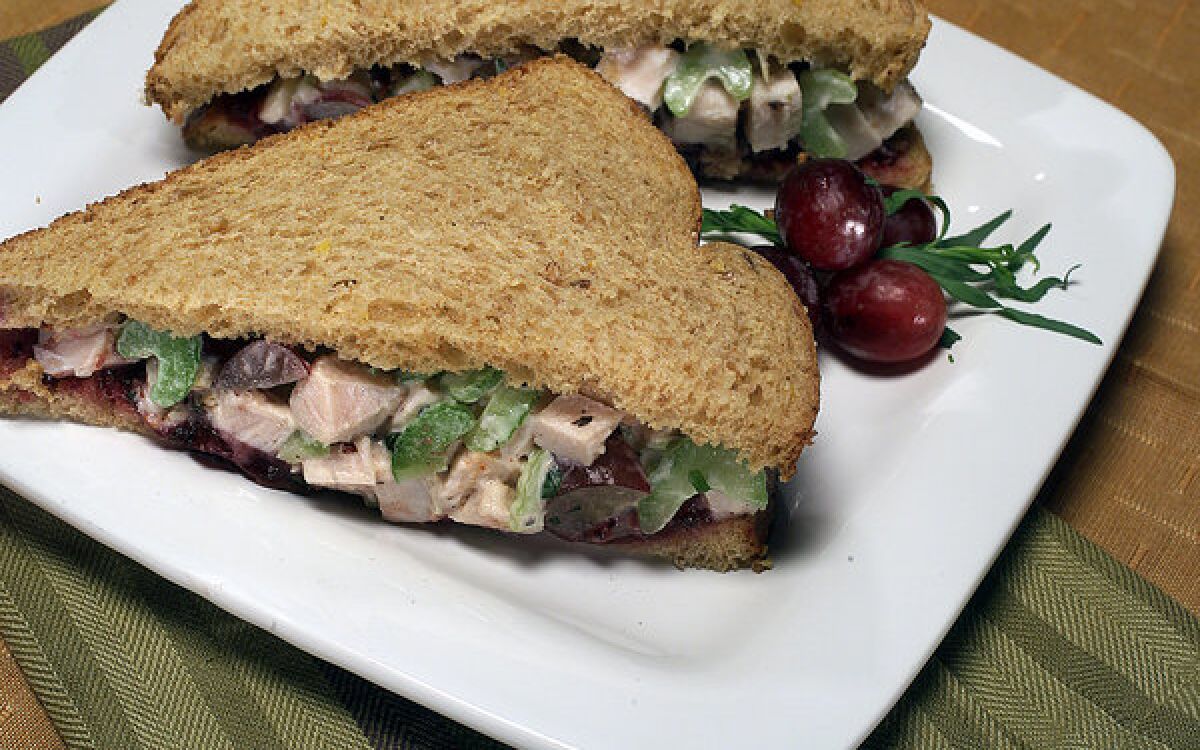 Turkey salad sandwich with tarragon and red grapes