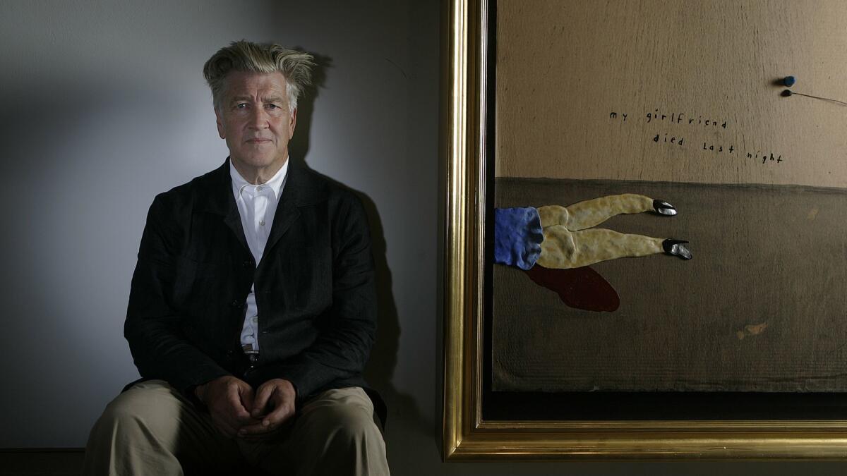 David Lynch with his painting "Oh . . . I Have a New Shirt" at the Griffin Gallery in 2009.