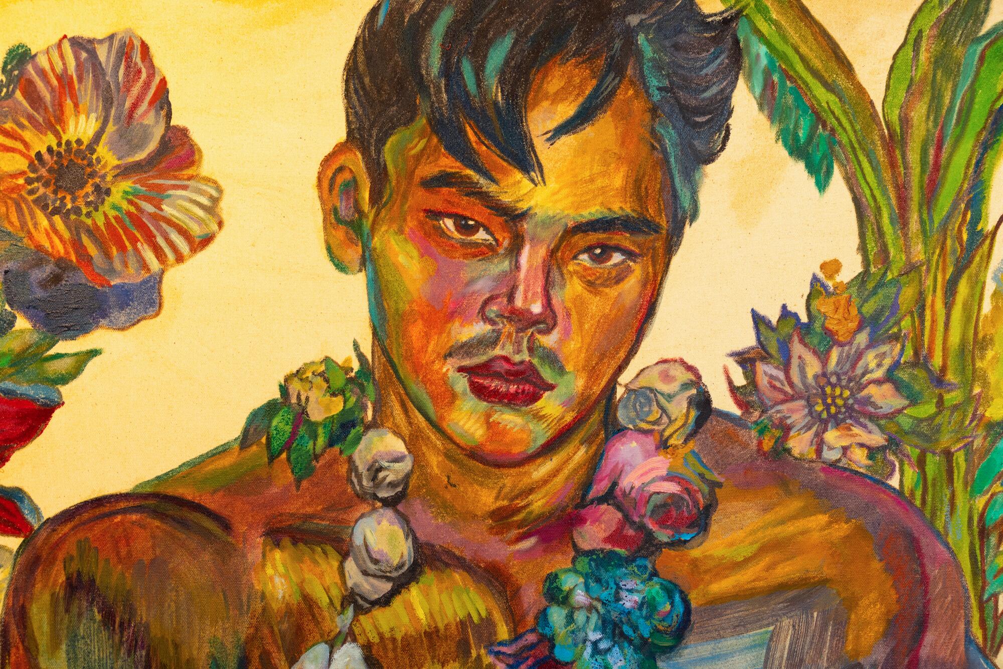 A detail of "Boy From Virgil Village," oil painting