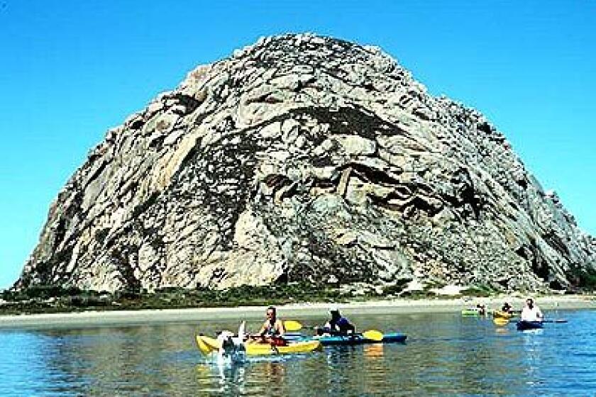 Morro Rock, a peregrine falcon reserve, is a well-known sight along the coast of San Luis Obispo County.