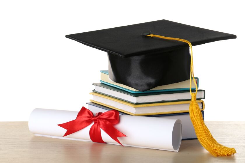 graduation cap, diploma, books