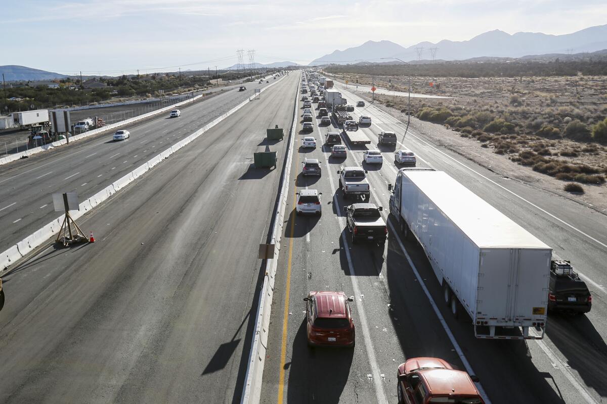 Heavy traffic along I-15 South as people return from a holiday weekend in Las Vegas.