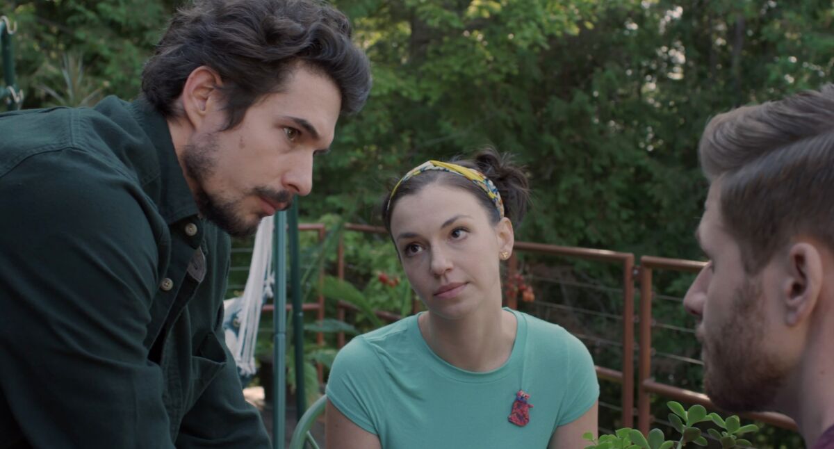 Michael Blaustein, from left, Zoe Kanters and Daniel Weingarten in the movie “Up There.”
