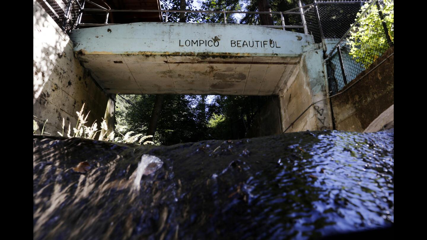 Water passes through what was once a community swimming pool and is now an aging park.