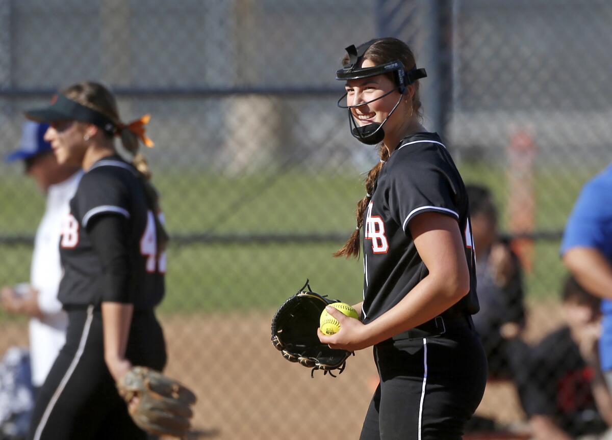 Pitcher Zoe Prystajko of Huntington Beach readies to throw against Fountain Valley on Tuesday.