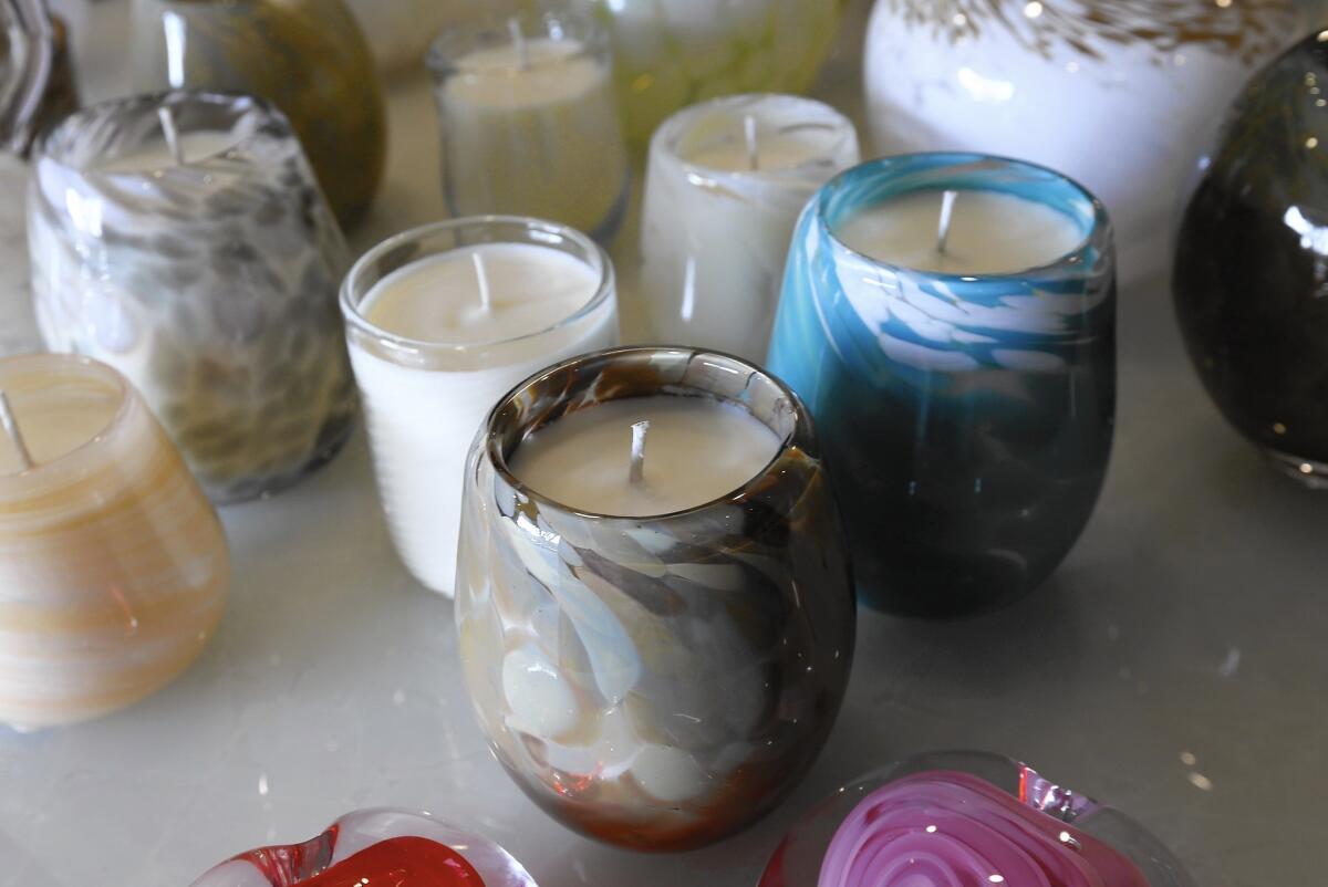 A selection of glass-blown candle holders are available at the Shop on Nemo.