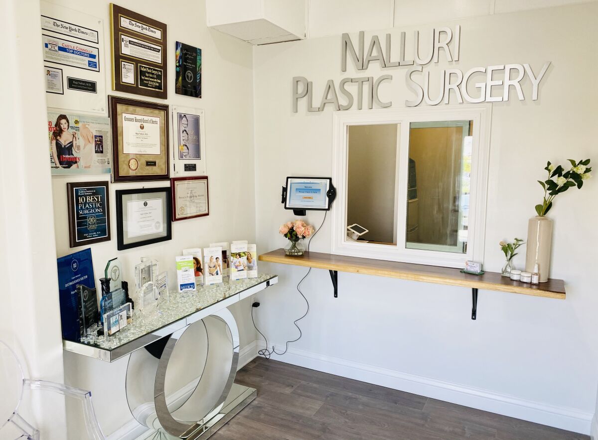 The Nalluri Plastic Surgery & Laser Center office is at 1110 Torrey Pines Road in La Jolla.
