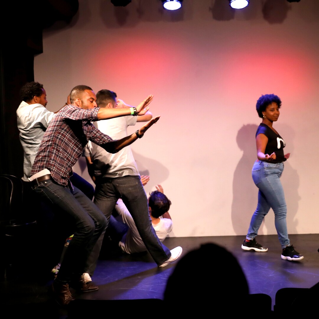 People onstage at the Groundlings' Improv for Beginners class.
