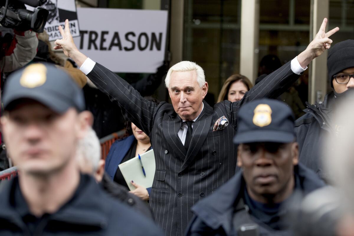 Roger Stone leaves federal court in Washington in February. His trial began this week.