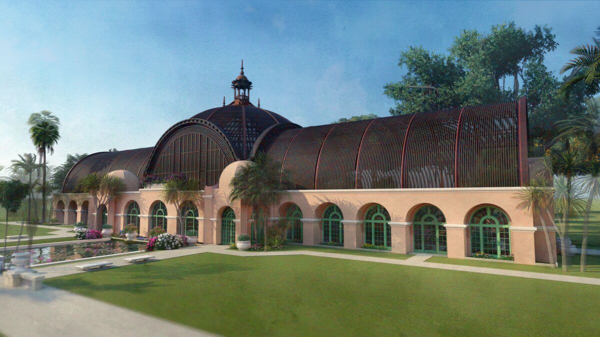 A rendering of the historically restored Botanical Building at Balboa Park.