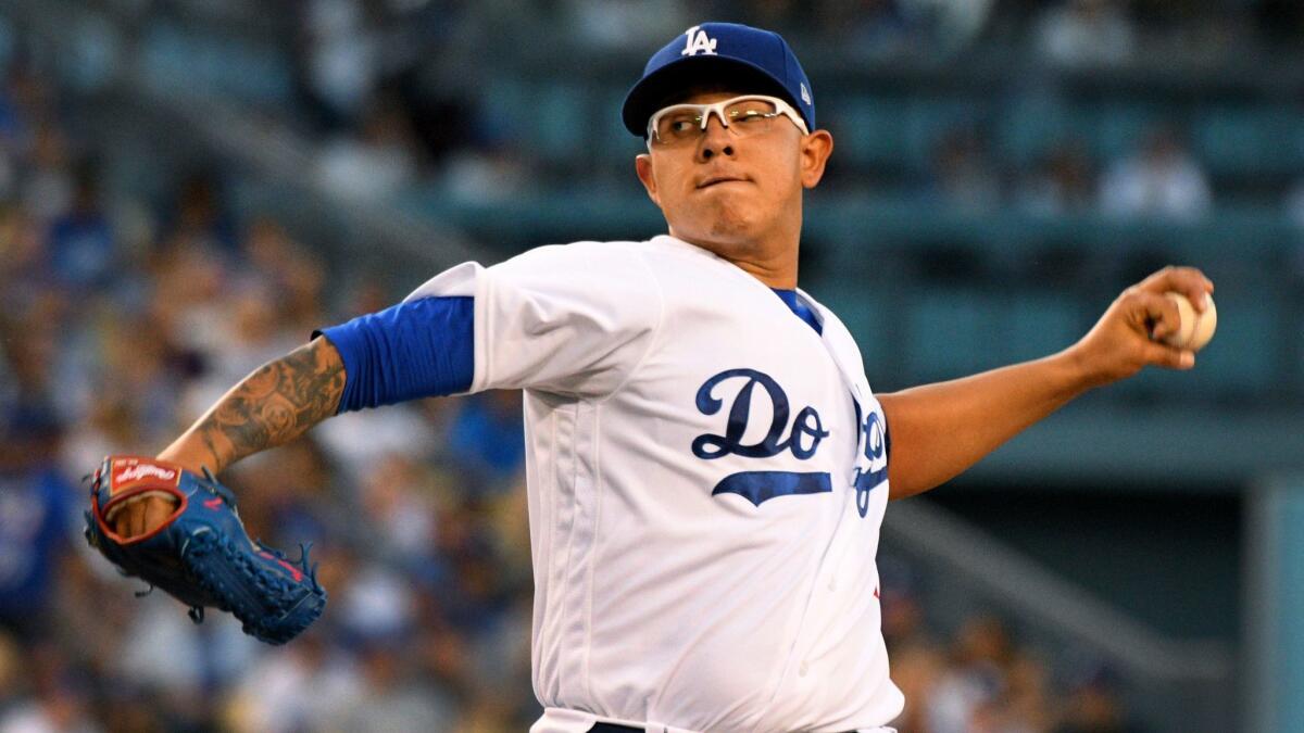 Dodgers' Julio Urias pitches against Miami on May 20.