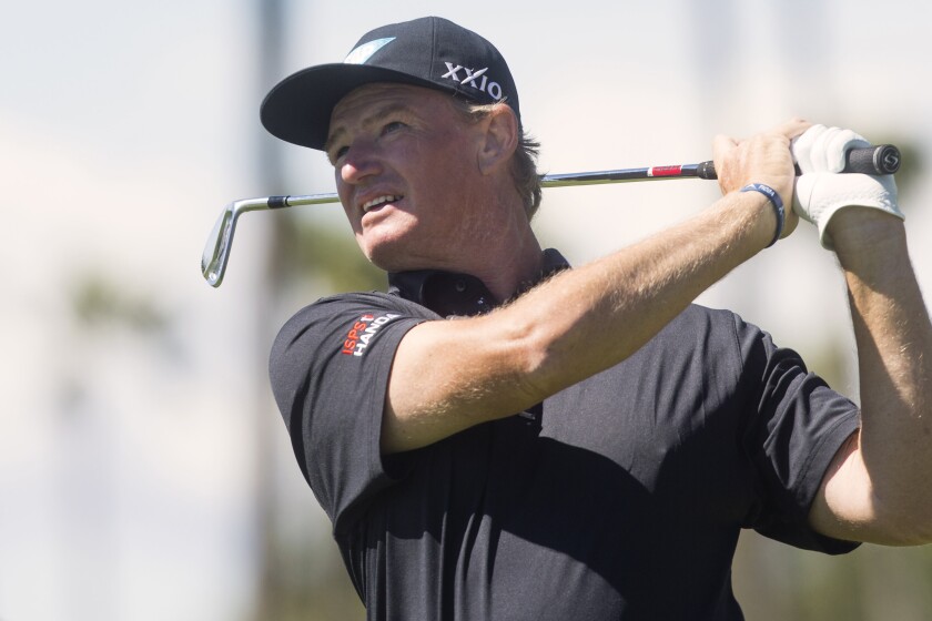 Ernie Els competes in the final round of the Hoag Classic at Newport Beach Country Club on Sunday.