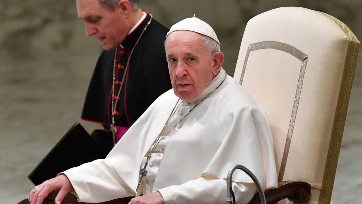 Pope Francis during the weekly general audience at the Vatican on Feb. 6, 2019.