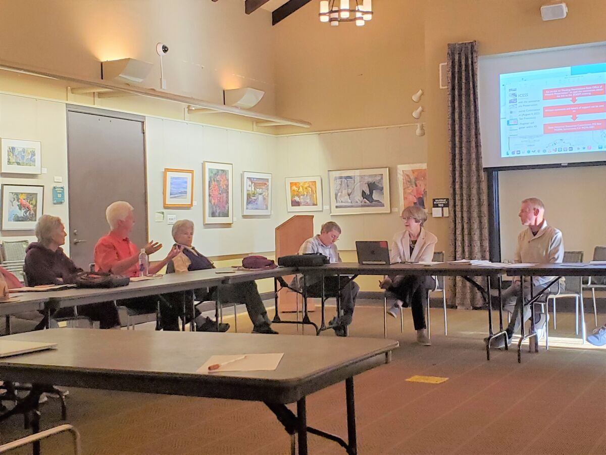 Seonaid McArthur (second from right) fields questions about the planned La Jolla Park Coastal Historic District.