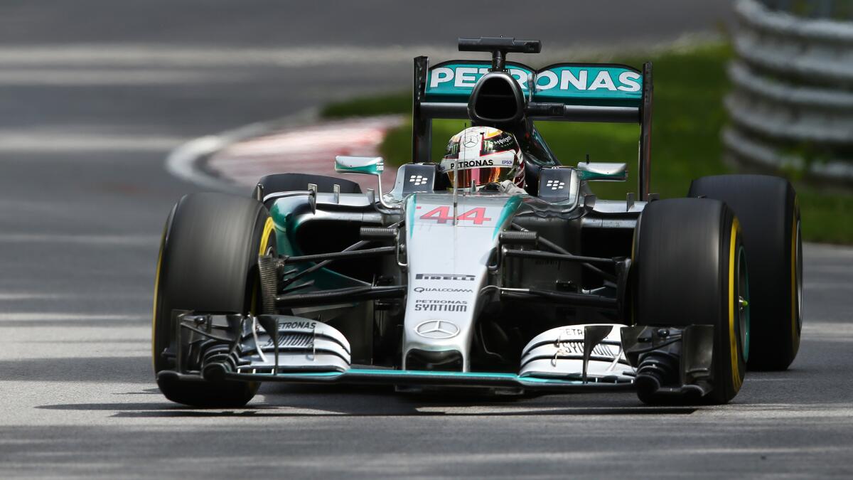 Mercedes driver Lewis Hamilton races during the Formula One Canadian Grand Prix at the Circuit Gilles Villeneuve in Montreal on June 7, 2015.