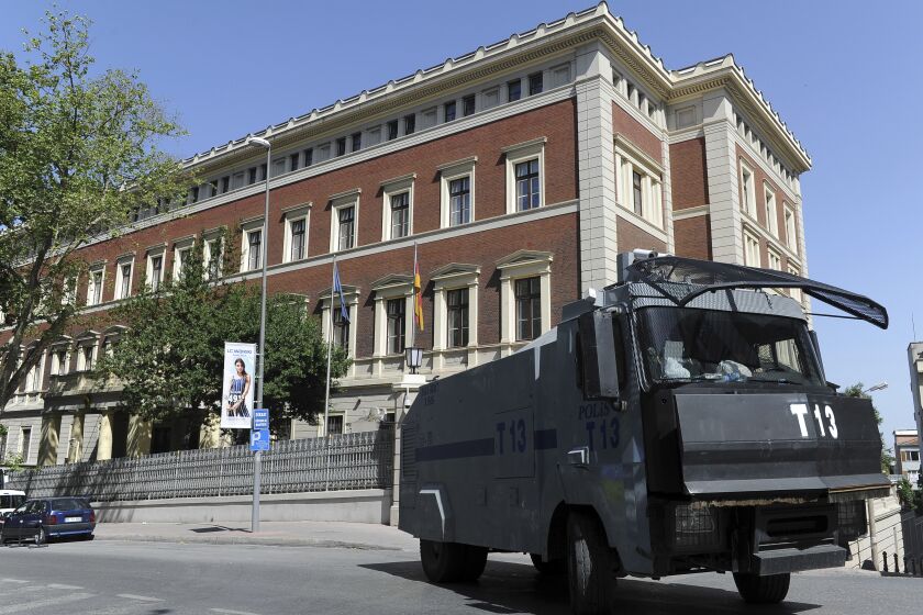 FILE - A view of the German consulate in Istanbul, on June 2, 2016. Turkey has slammed a group of Western countries which temporarily closed down their consulates in Istanbul over security concerns. Interior Minister Suleyman Soylu on Thursday, Feb. 2, 2023, accused the countries waging a “psychological warfare” and attempting to wreck Turkey’s tourism. Germany, the Netherlands and Britain were among countries that shut down their consulates in the city of some 16 million this week. (AP/Emrah Gurel)