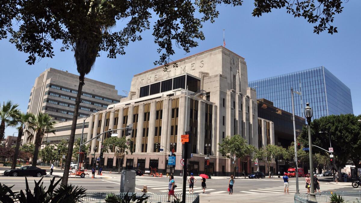 Shown are the downtown L.A. headquarters of the Los Angeles Times, where the top editors were ousted this week in a masthead shakeup.