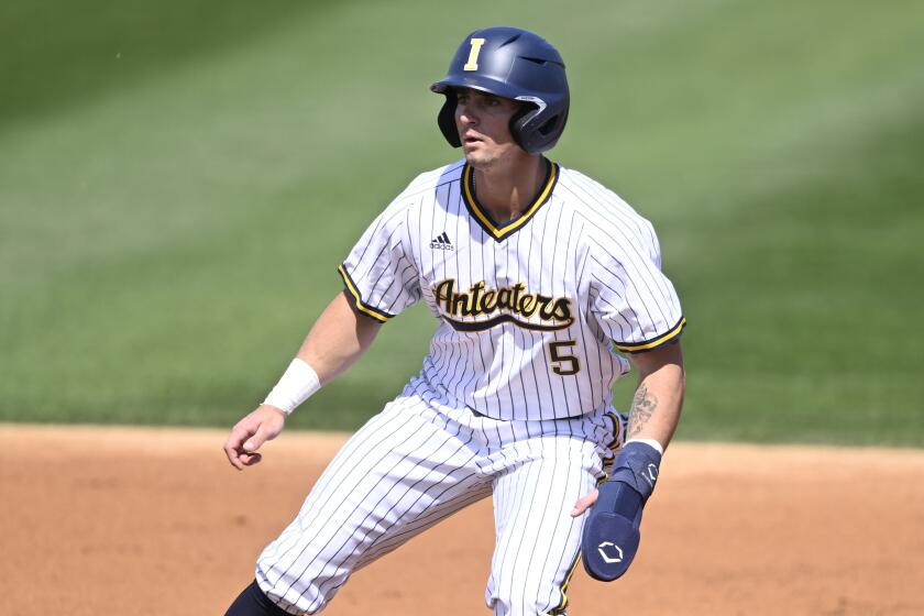 UC Irvines Caden Kendle plays during an NCAA baseball game against Cal State Fullerton.