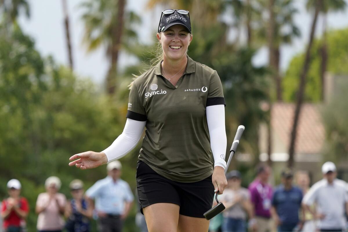 Jennifer Kupcho smiles after a birdie putt on the fourth hole during the final round.