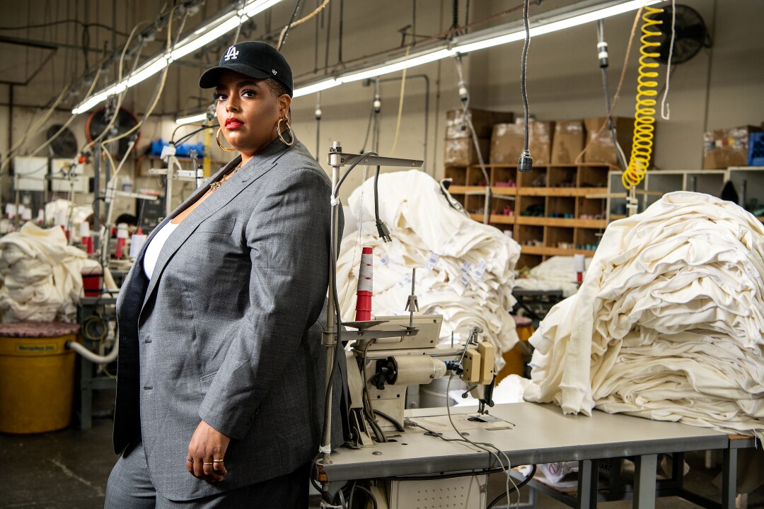 Stylist and menswear designer Courtney Mays at the Standard Issue clothing factory