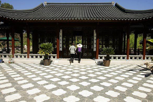 West has reached out to embrace East at the Huntington Library, Art Collections, and Botanical Gardens, where an art exhibition is being shown to complement the museum's Liu Fang Yuan, or the Garden of Flowing Fragrance. The Plaintain Court and Hall of the Jade Camellia are studies in traditional geometry and quiet drama.