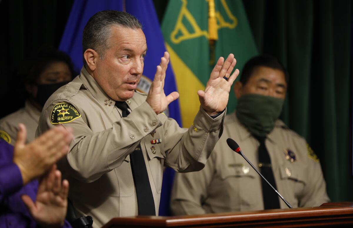 Los Angeles County Sheriff Alex Villanueva at a news conference