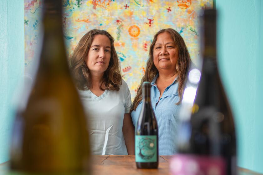 LOMPOC, CA - JUNE 21: Mireia Taribo, left, and Tara Gomez own Camins 2 Dreams, a winery in Lompoc. They've built a winery committed to making terroir-focused wines from underutilized grapes using sustainable, minimal intervention methods. Photographed in Lompoc, CA on Wednesday, June 21, 2023. (Myung J. Chun / Los Angeles Times)