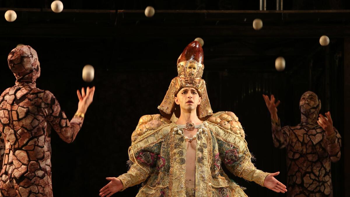 "Akhnaten" star Anthony Roth Costanzo sings with a little Gandini magic overhead.