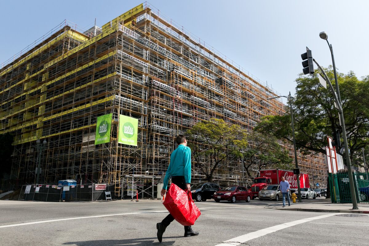 A 700-unit apartment complex under construction in downtown Los Angeles this year.
