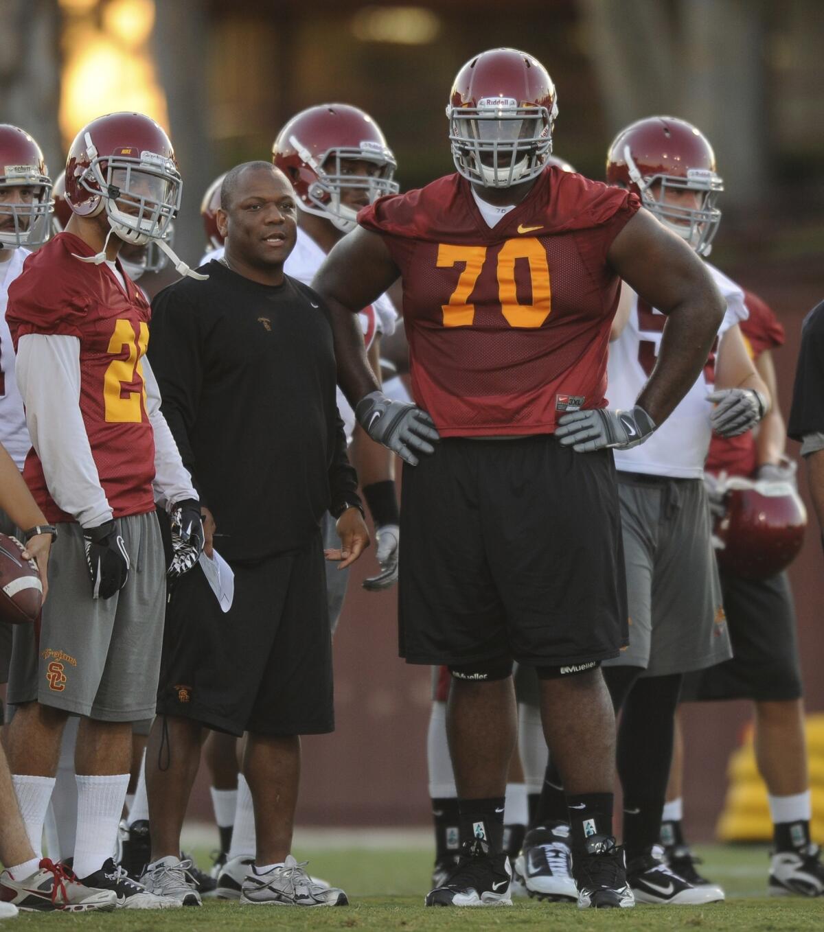 USC offensive lineman Aundrey Walker (70) is expected to play at multiple positions on the Trojans' line this season.