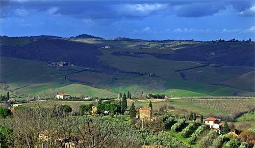 The Tuscan countryside, between winter storm fronts.