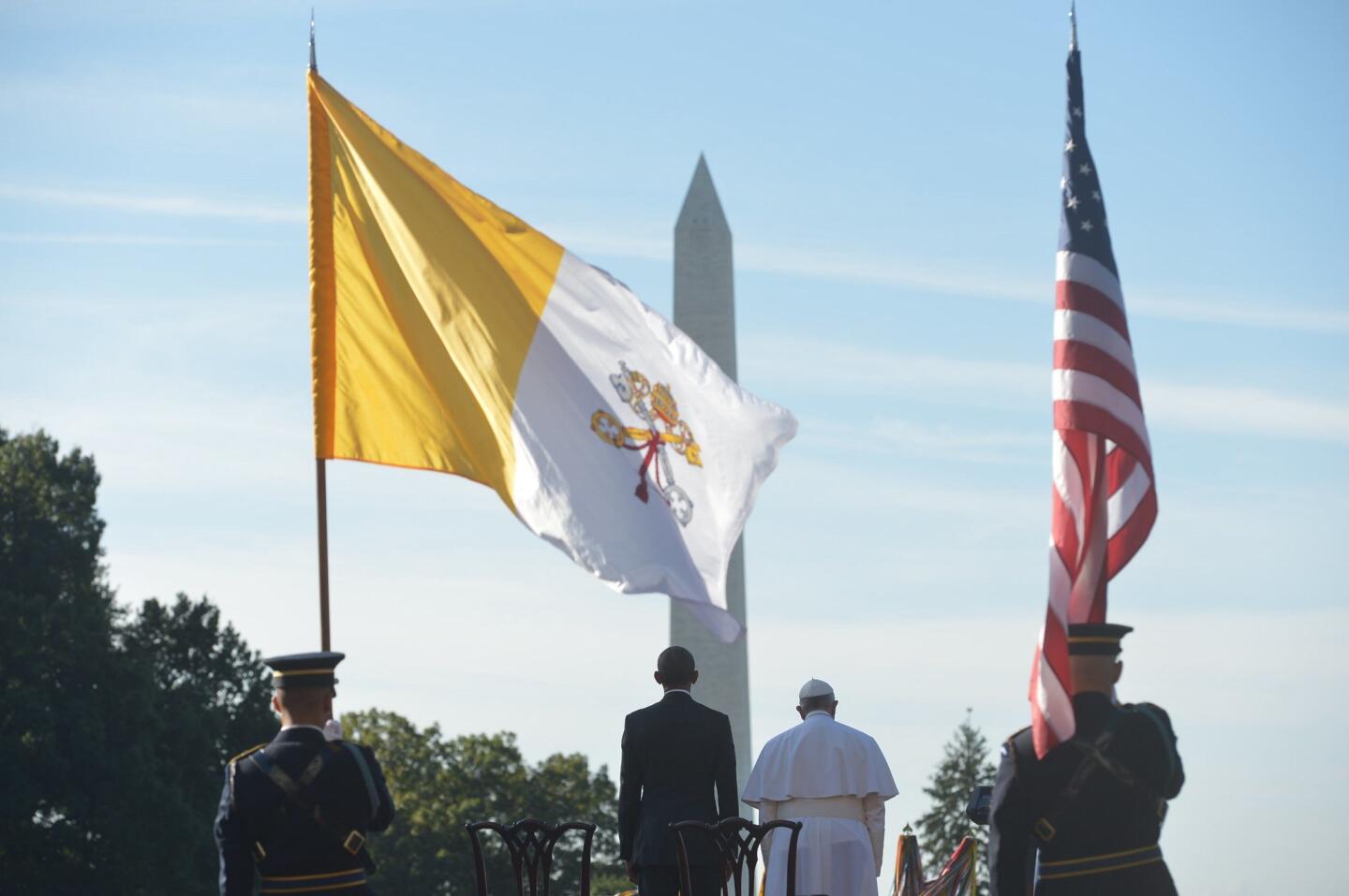 President Barack Obama welcomes Pope Francis to the White House on Sept. 23, 2015.