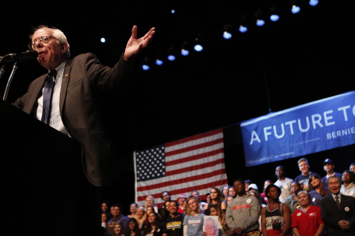 Sen. Bernie Sanders at a rally Wednesday in Los Angeles.